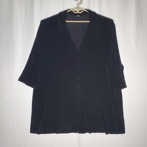 Baranda Button Shirt Womens 3X Black Slinky Stretch Travel Short Sleeve‎ Collar
